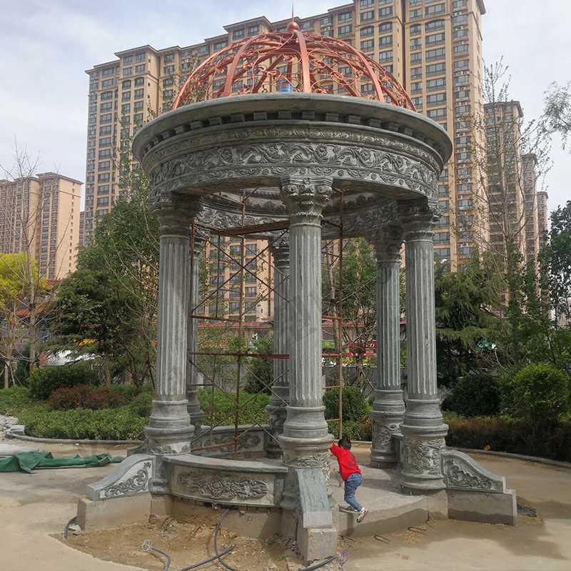 景觀涼亭廠家，園林小區(qū)景觀亭子，大理石石材涼亭