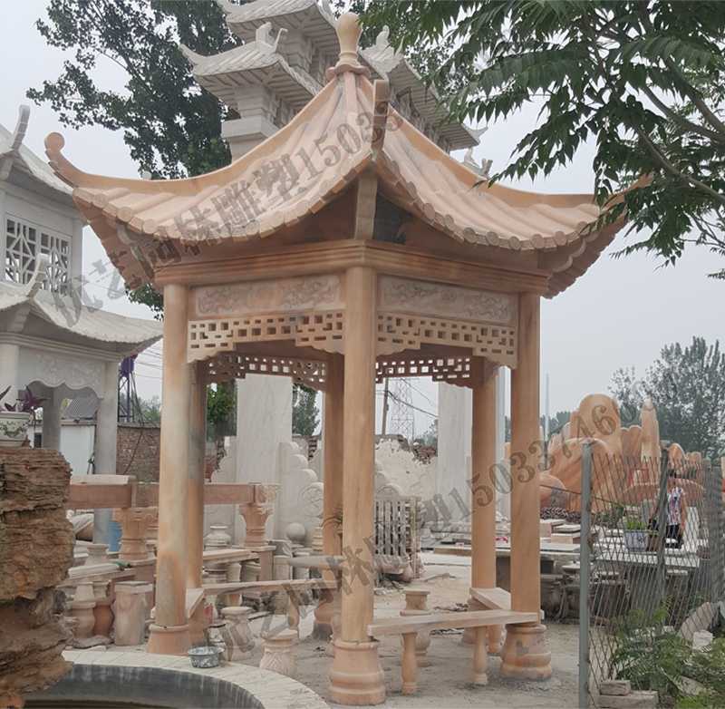 中式大理石涼亭，石雕景觀亭子，石雕六角亭子廠家