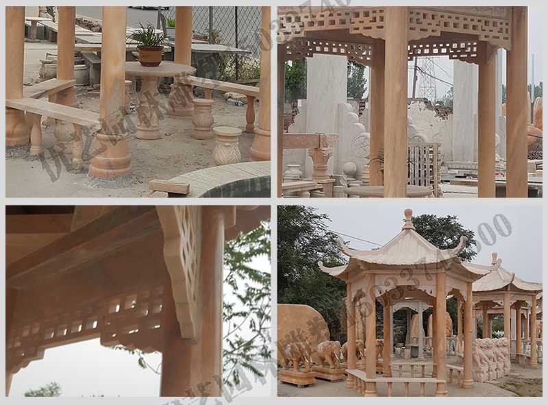 中式大理石涼亭，石雕六角亭子細(xì)節(jié)圖，定制中式景觀涼亭