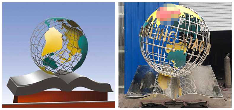 不銹鋼地球，景觀地球雕塑，學校地球儀擺件