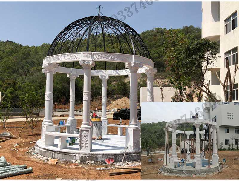石雕涼亭案例，景觀涼亭怎樣安裝，石雕涼亭定制工廠